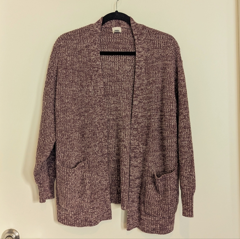 a new day Women's Textured Open-Front Cardigan With Pockets - Purple/Burgundy